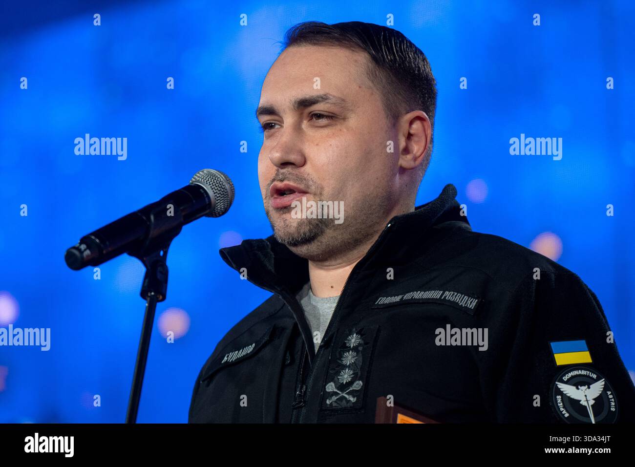 Non exclusif : Chef du renseignement de défense de l'Ukraine, Lieutenant-général Kyrylo Budanov prononce un discours après avoir reçu un prix dans le ?for M. Banque D'Images
