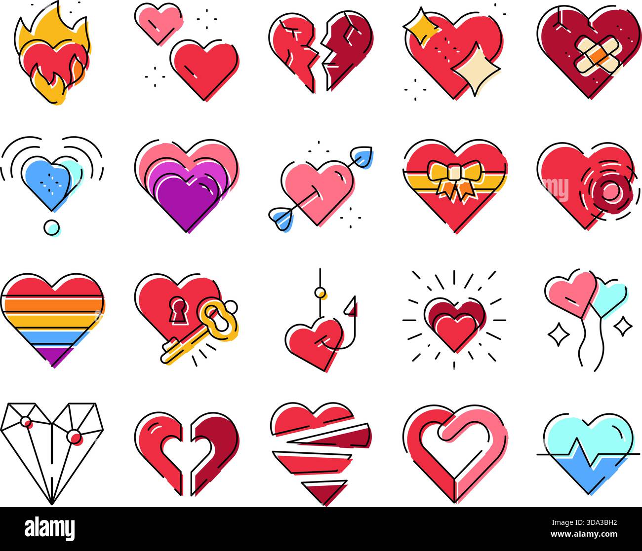 Collection d'icônes de coeur représentant des sentiments et des concepts d'amour Illustration de Vecteur