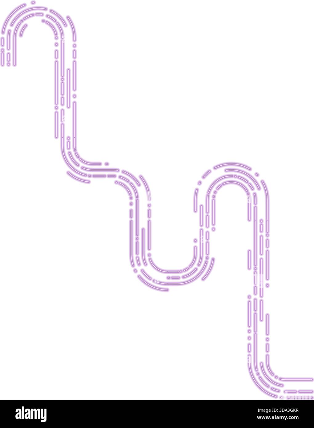 Les segments en pointillés néon créent une traînée sinusoïdale irrégulière avec des courbes lumineuses oscillantes. Illustration de Vecteur
