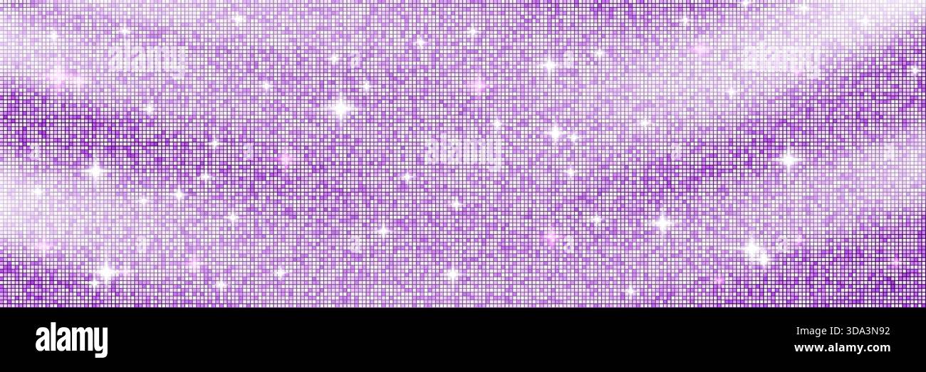 Fond de mosaïque de boule disco violette festive avec texture de paillettes blanches et roses. Surface miroir chatoyante crée une ambiance lumineuse et joyeuse parfaite fo Illustration de Vecteur