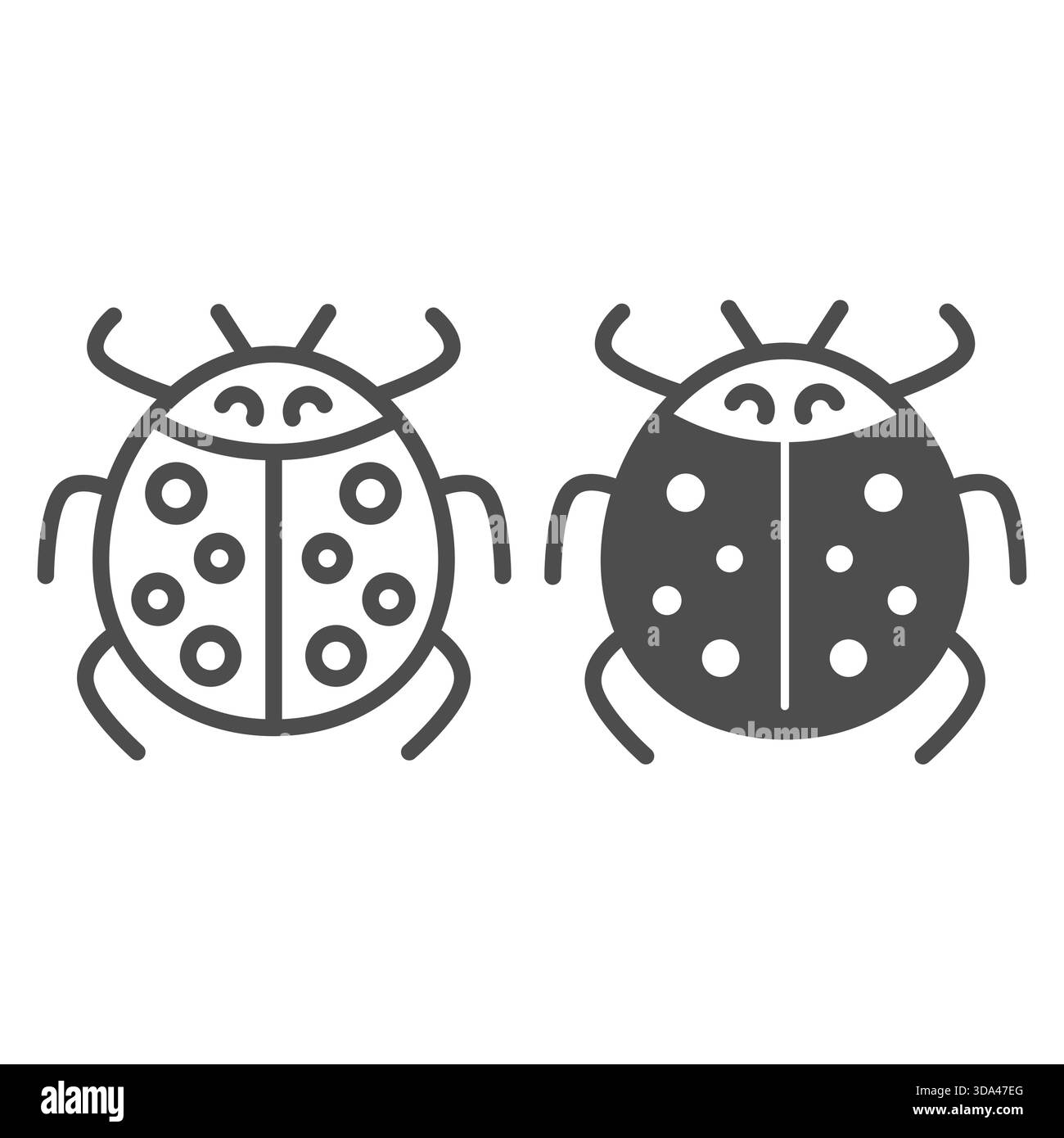 Coccinelle avec ligne d'ailes et icône solide, concept de saison de printemps. Graphiques vectoriels. Bug volant, signe d'insecte sur fond blanc, icône de style de contour Illustration de Vecteur