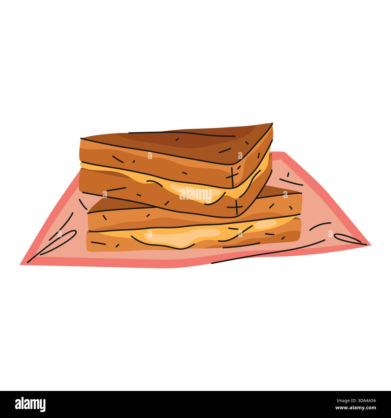Portion de fromage grillé. Vecteur toasté ou fondu cheddar ou mozzarella. Repas laitier américain ou sandwich Gooey. Elément nutritif pour pain. Clipart culinaire et recette. Gastronomie et nutrition. Illustration de Vecteur