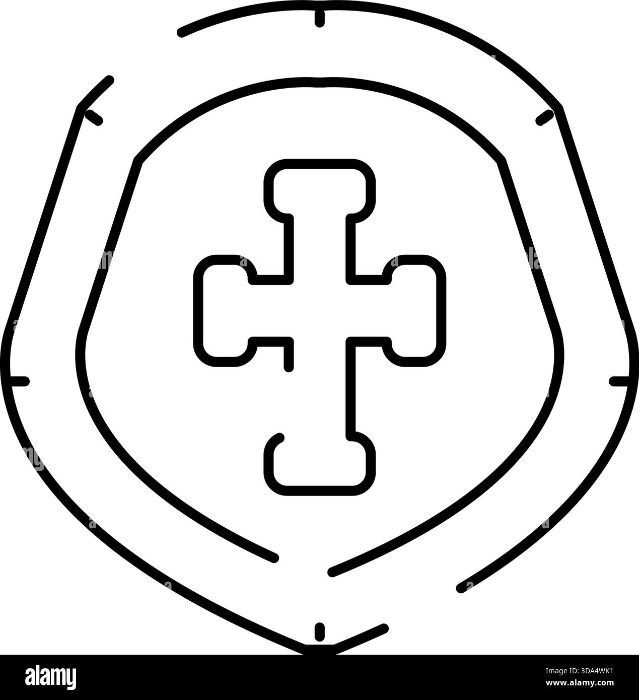 Dessin de ligne de contour de bouclier à l'intérieur de la croix chrétienne Illustration de Vecteur
