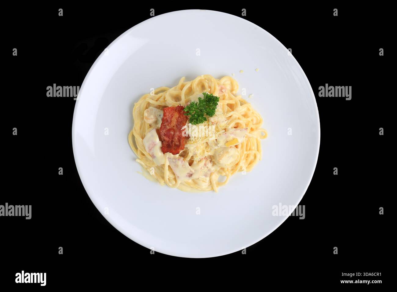Menu repas rapide, Spaghetti Carbonara. Photographie culinaire à utiliser dans les menus Banque D'Images