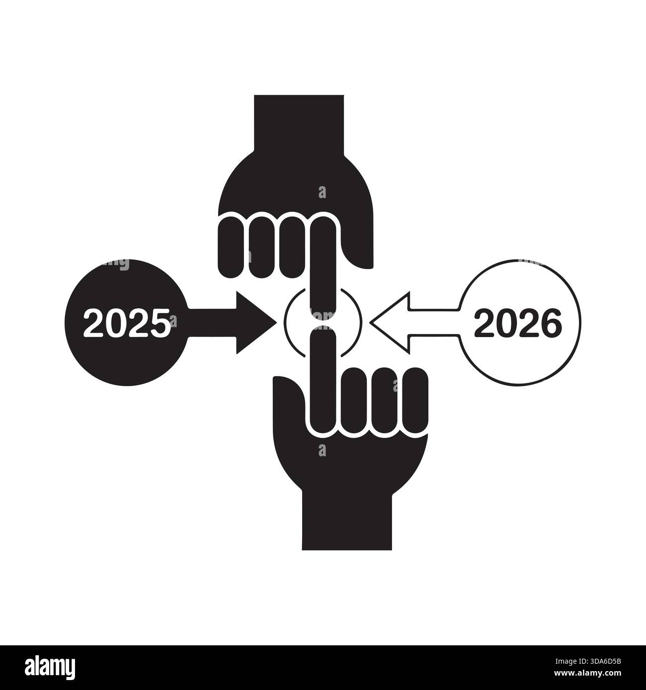 Curseur à main cliquer pour passer de l'année 2025 à l'année 2026 symbolisant les progrès et la planification future Illustration de Vecteur