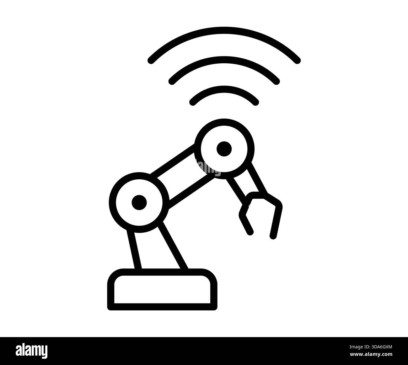 Une illustration simpliste d'un bras de robot industriel symbolisant la technologie sans fil et la connectivité, représentant l'automatisation dans les industries modernes et e. Illustration de Vecteur
