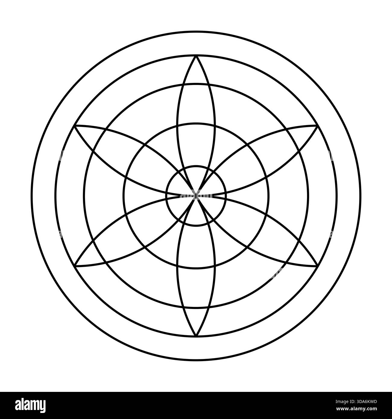 Rosette à six pétales, symbole magique médiéval à protéger, à détourner le mal ou les influences maléfiques. Souvent sculpté dans les murs de la maison, ou gravé dans le bois. Banque D'Images