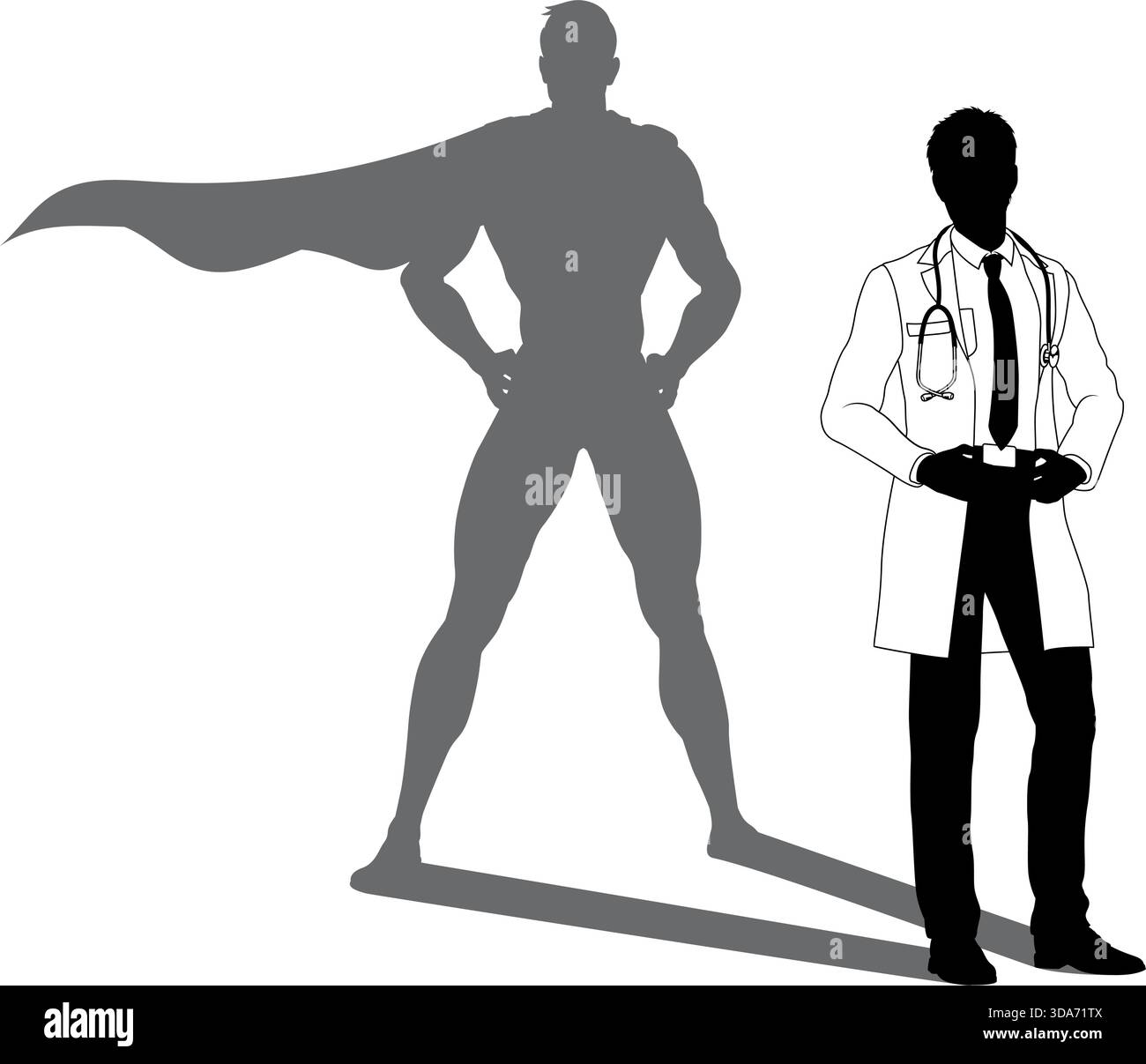 Super-héros Doctor avec Super Hero Shadow Silhouette Illustration de Vecteur