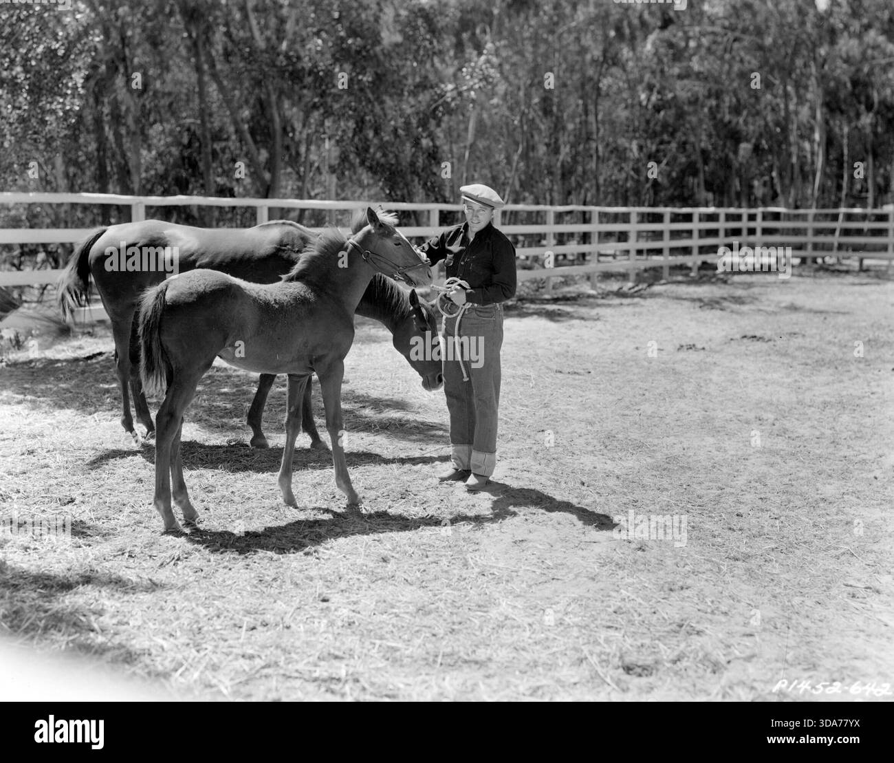Bing Crosby au ranch, avec des chevaux – Keybook photo, Paramount Pictures, 1937 Banque D'Images