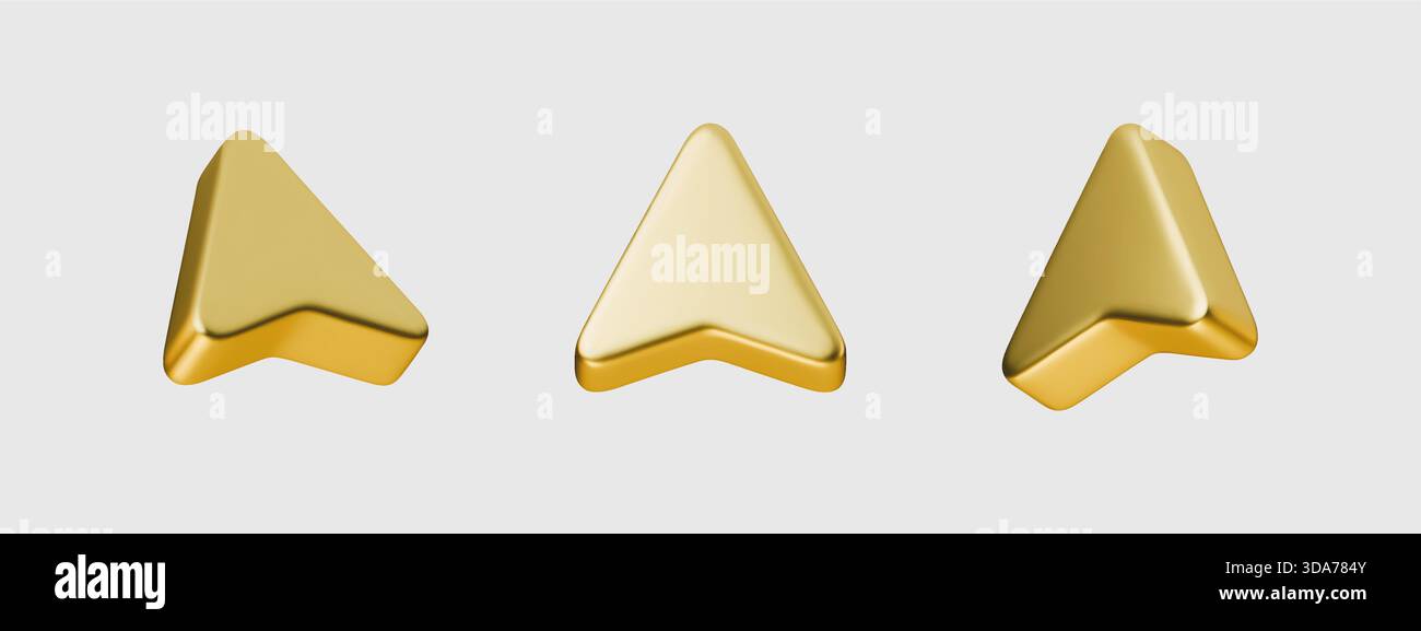Définissez la conception graphique de l'élément de navigation vectorielle d'icône de flèches 3D d'or. Navigation flèches or icône 3D arrière-plan isolé. Conception d'interface d'élément d'icône Illustration de Vecteur