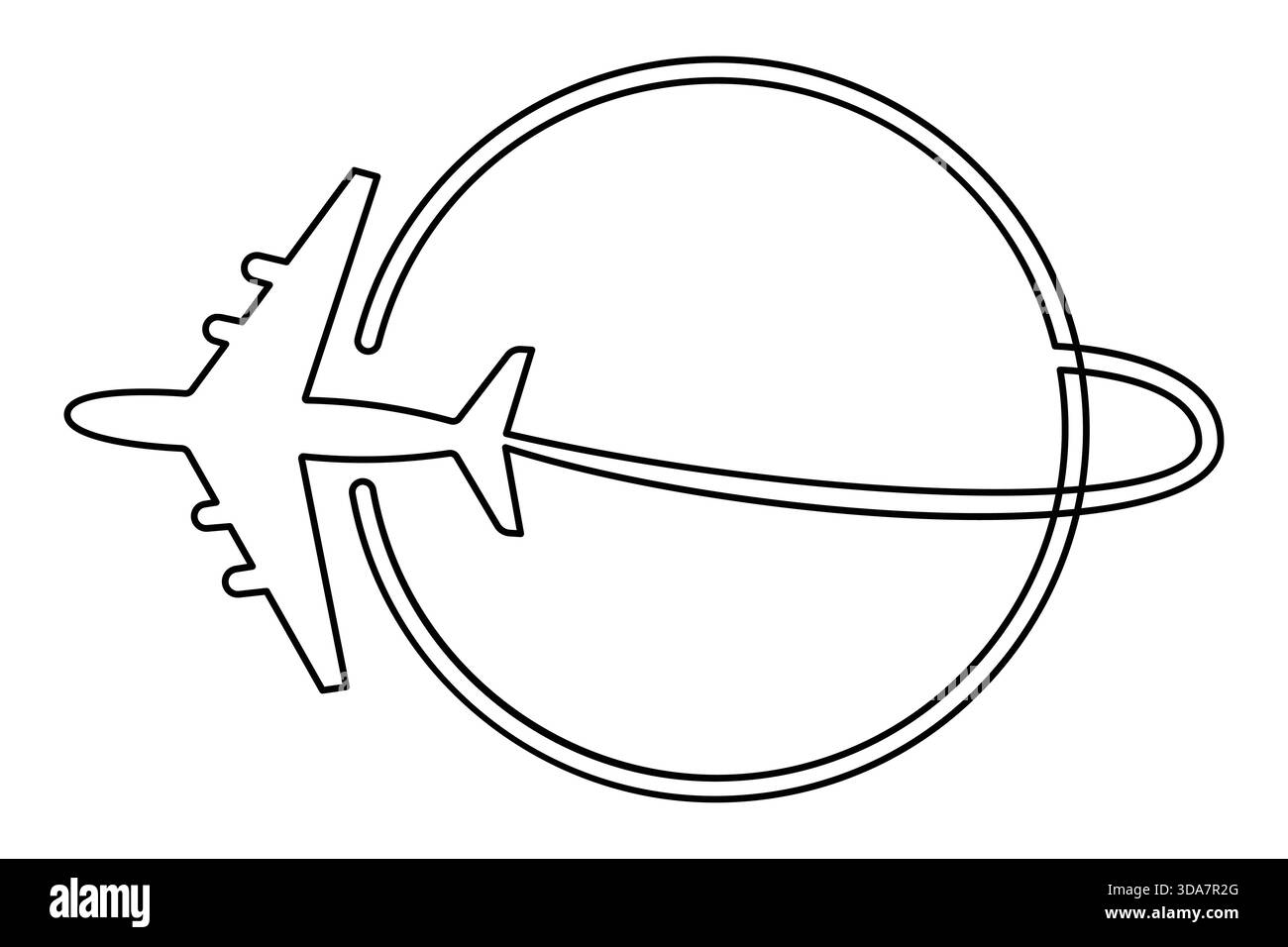 Avion dessin de ligne continue volant autour du globe Illustration de Vecteur