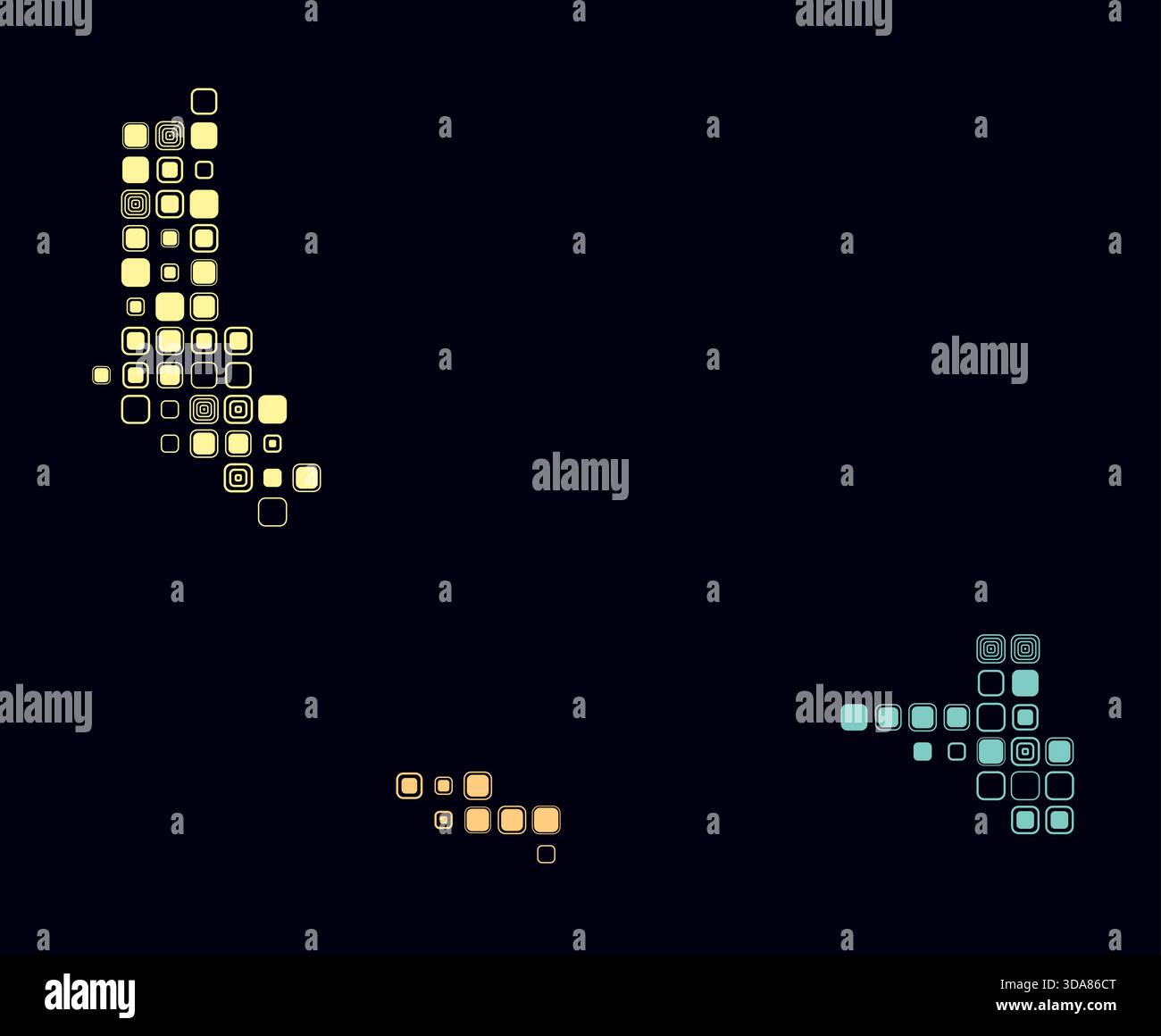 Comores, forme du pays construit de cellules colorées. Carte de style numérique des Comores sur un fond sombre. Blocs carrés arrondis de grande taille. Illustration de Vecteur