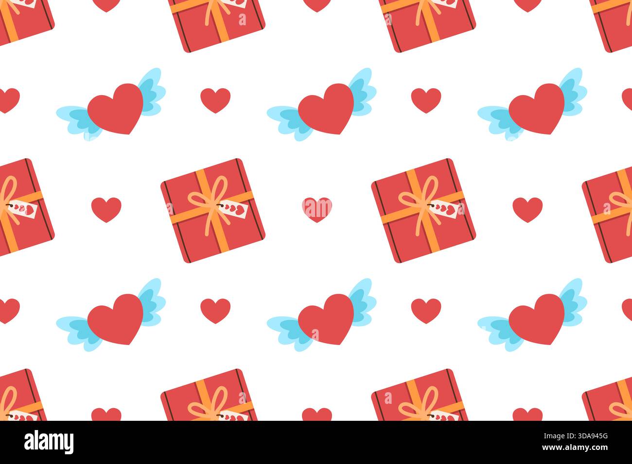 Motif sans couture festif pour la Saint-Valentin avec boîtes cadeaux et coeurs. Illustration de style plat. Illustration de Vecteur