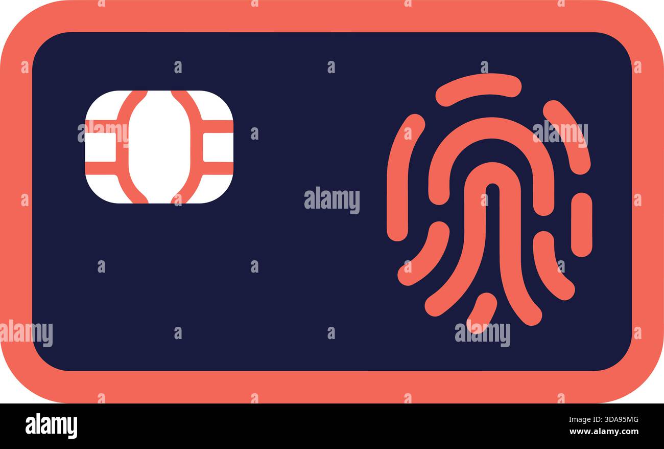 Illustration d’une carte de crédit comportant une icône d’empreinte digitale et une puce, symbolisant les modes de paiement sécurisés, l’authentification biométrique et le finan numérique Illustration de Vecteur