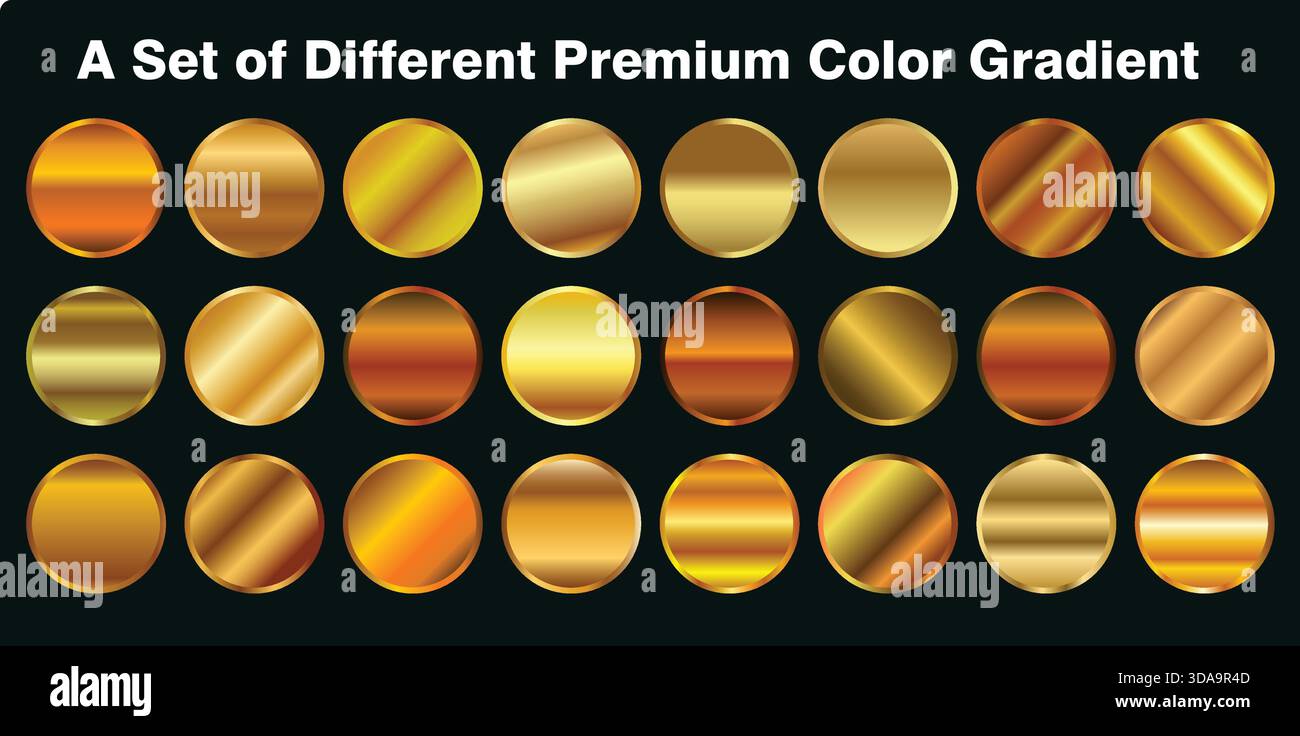 Pack de gradients d'or Vector Luxury Metallic Bronze Rose Gold Circle Swatch ai EPS SVG PNG, Premium Gold gradients Set Rose Gold cuivre Bronze Metallic Illustration de Vecteur