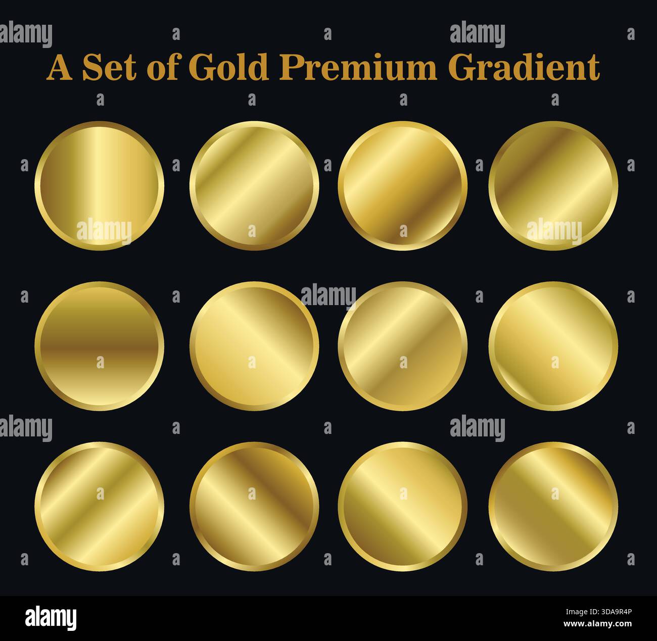 Boutons de gradient d'or vecteur EPS, Premium Luxury Gold Circle badges ai EPS SVG Pack, ensemble de vecteurs de gradients d'or métallique Illustration de Vecteur