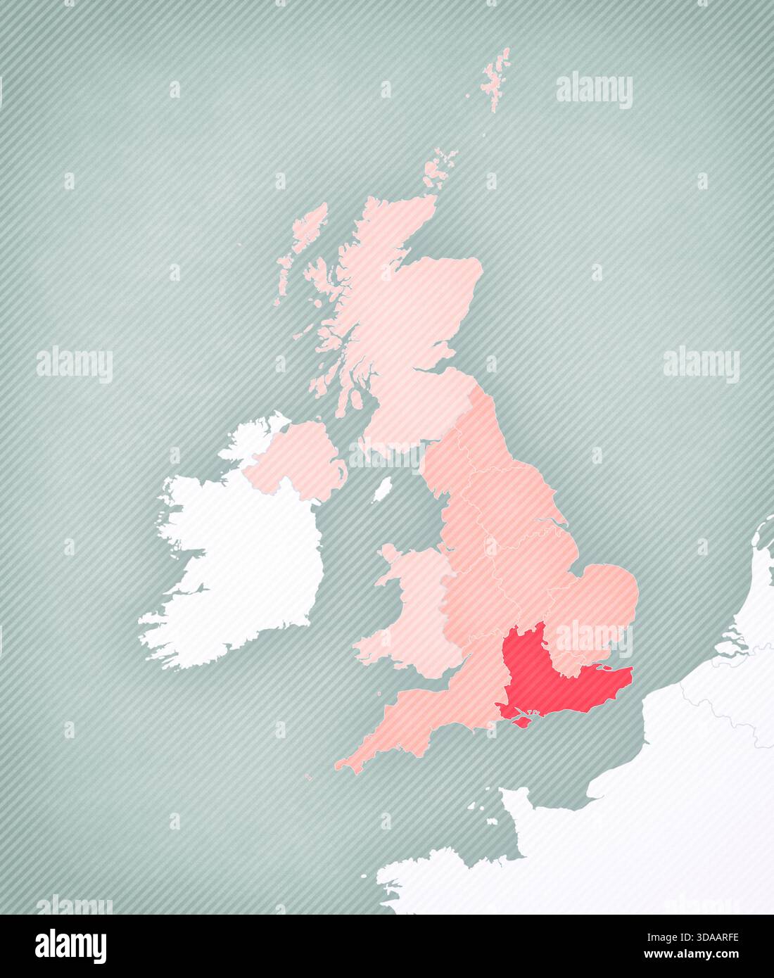 Angleterre du Sud-est sur la carte de l'Angleterre avec fond vintage légèrement rayé. Banque D'Images