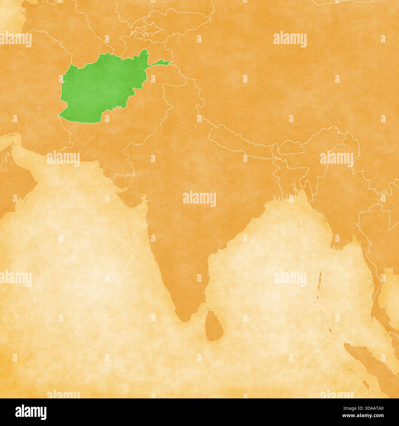 Afghanistan sur une carte rétro ocre de l'Asie du Sud sur vieux papier vintage. Banque D'Images