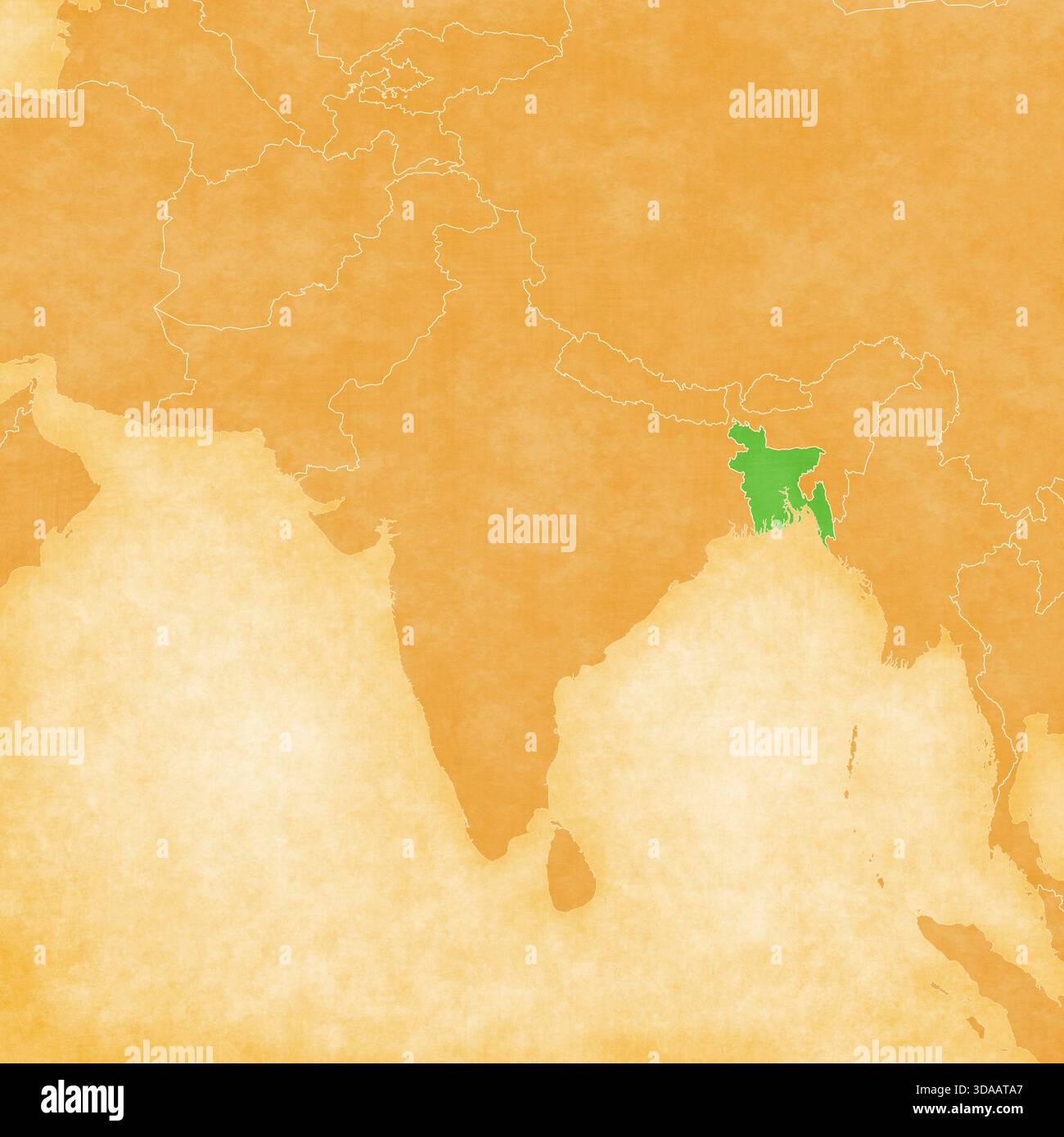 Bangladesh sur une carte rétro ocre de l'Asie du Sud sur vieux papier vintage. Banque D'Images
