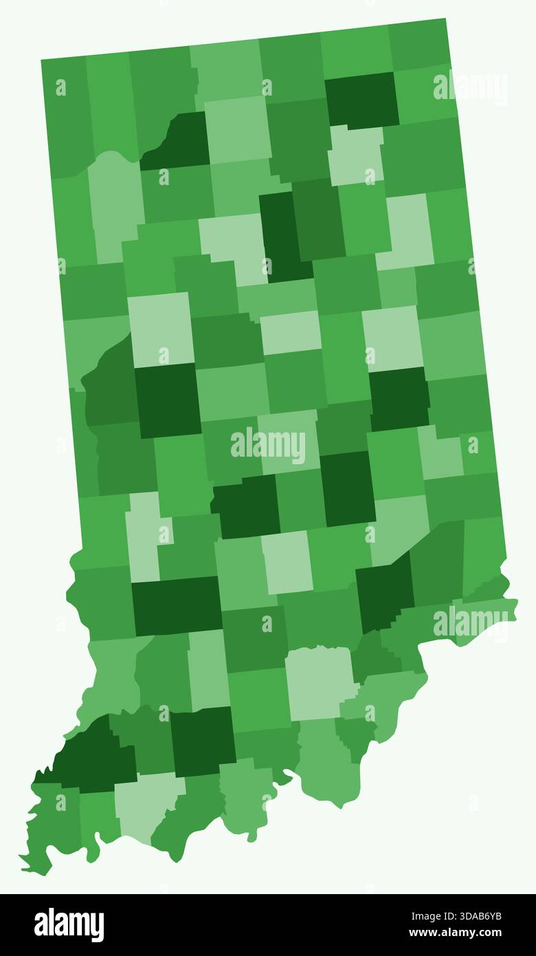 Carte de l'Indiana avec les comtés. Simple carte frontière de l'état avec la division du comté. Palette de couleurs vertes. Illustration de Vecteur