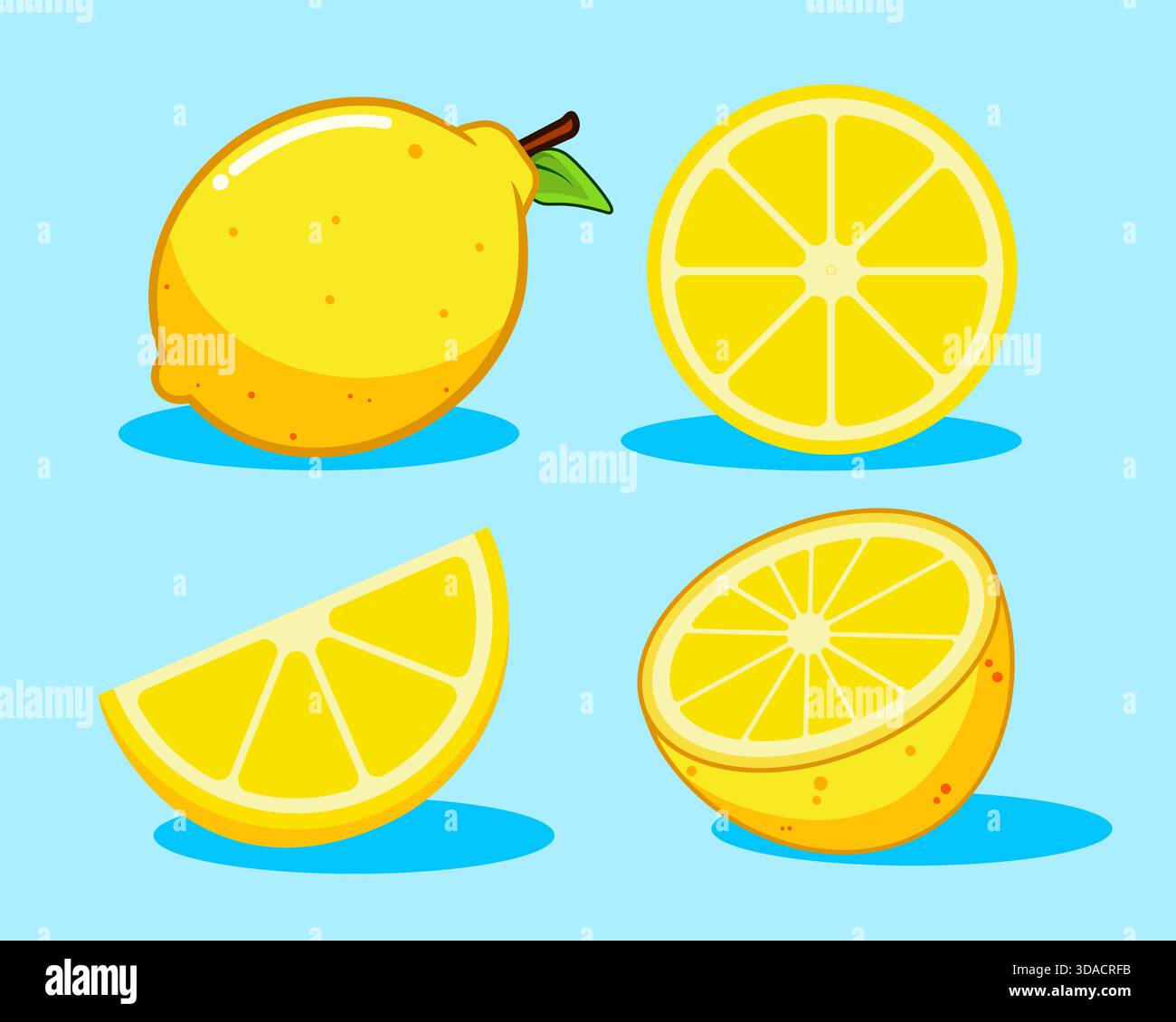 Ensemble de Lemon Collection fruits entiers, demi, tranche et coupe transversale illustration vectorielle Flat Design Illustration de Vecteur