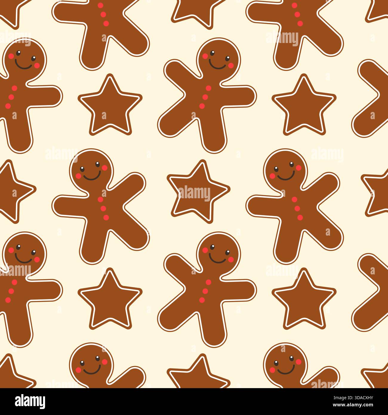Motif de Noël festif avec des biscuits givrés, des étoiles et un homme en pain d'épices, sur fond chaud, atmosphère parfumée. Illustration vectorielle Illustration de Vecteur