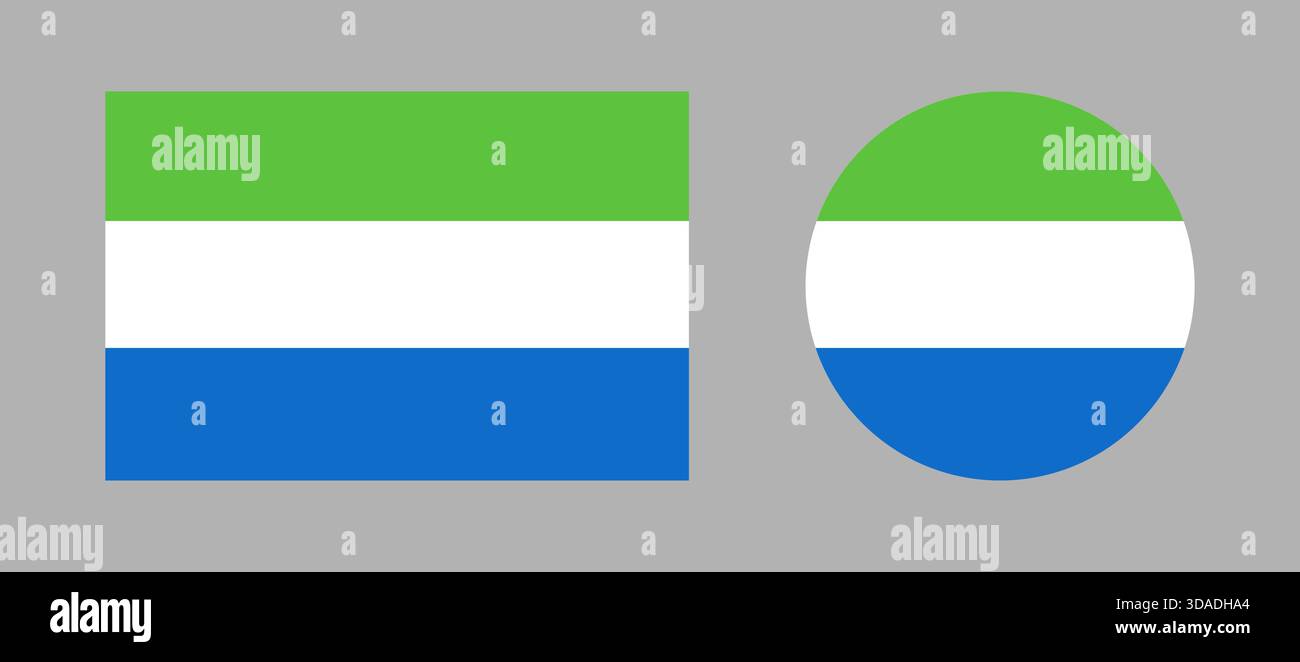 Drapeau national de Sierra Leone en icône de bouton en forme. Drapeau Sierra Leone rond, de forme rectangulaire. Illustration de Vecteur
