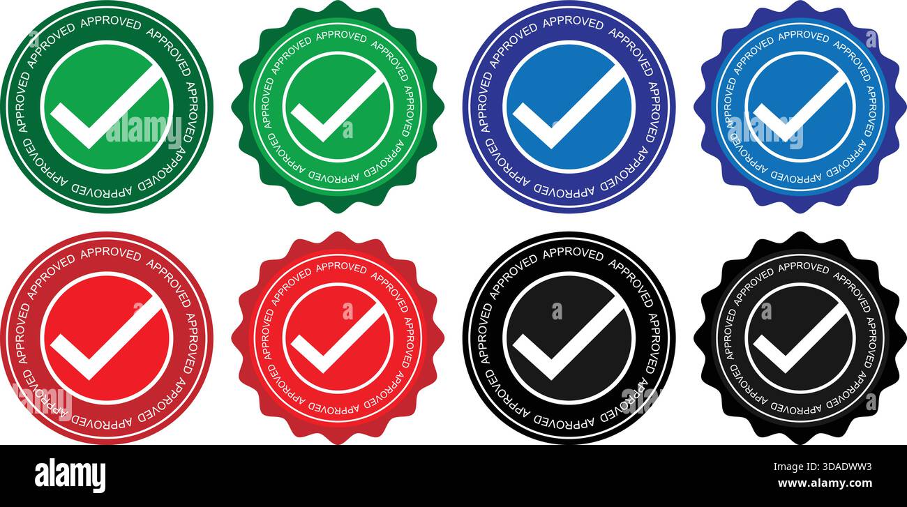 Jeu de badges de coche approuvés dans plusieurs couleurs Illustration de Vecteur