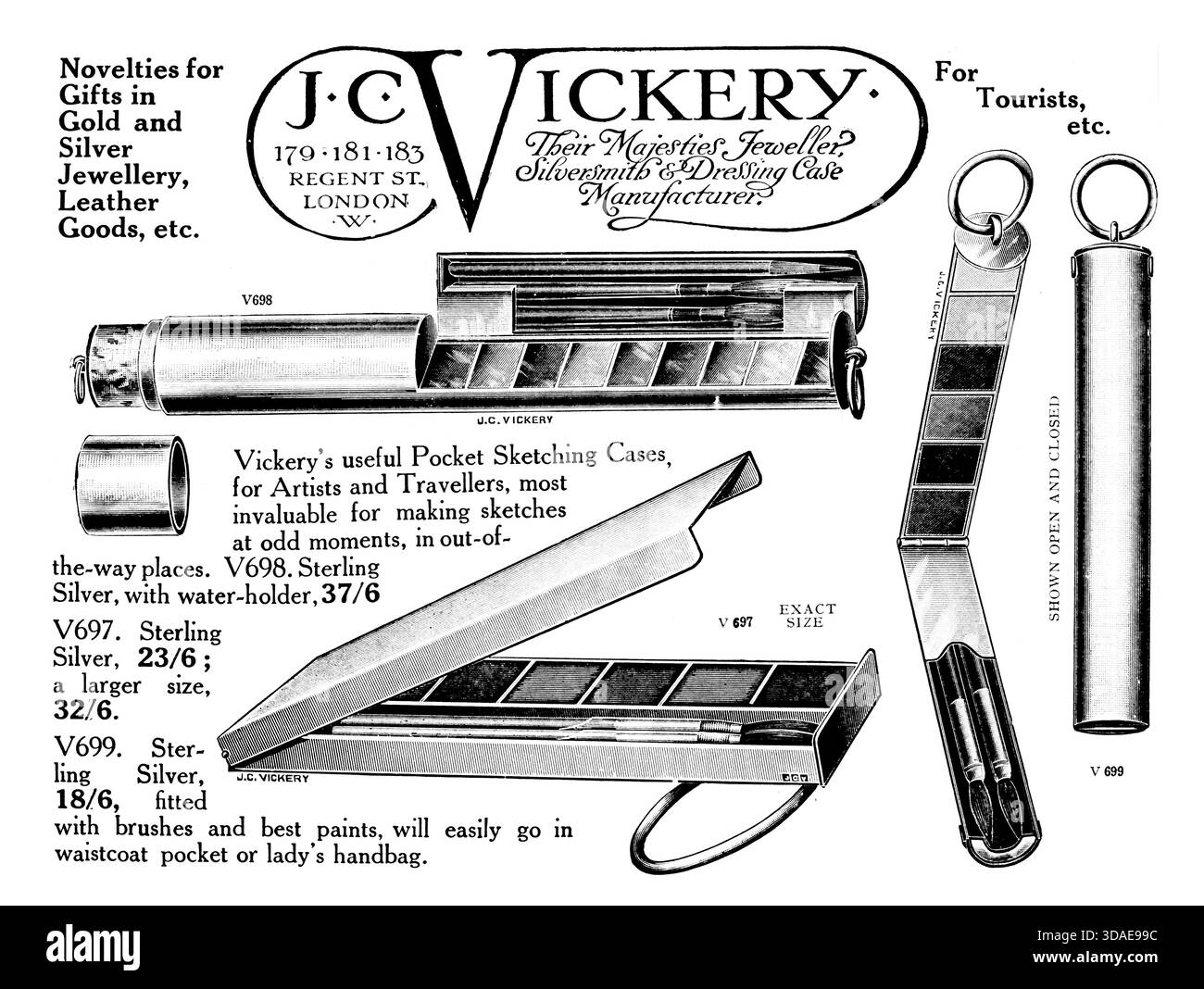 1914 J C Vickery, Londres, fournitures pour artistes, croquis de cas publicité du magazine Studio Banque D'Images