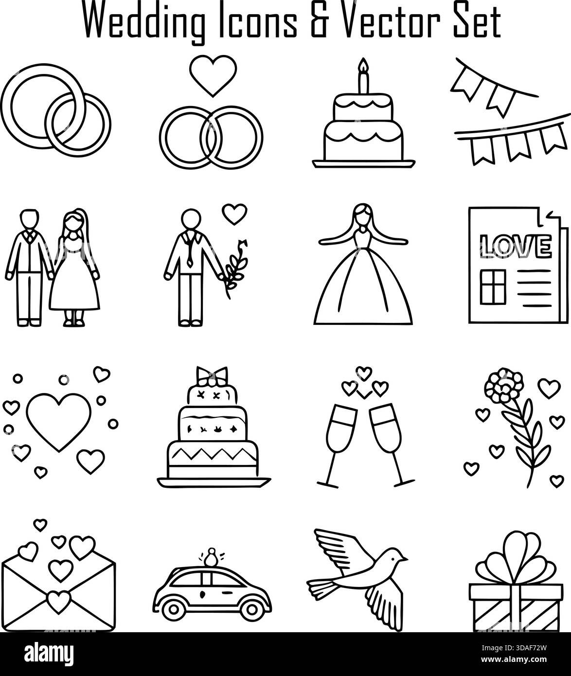 Ensemble d'icônes de désherbage – outils de jardinage illustration vectorielle, symboles d'entretien de pelouse et d'agriculture Illustration de Vecteur