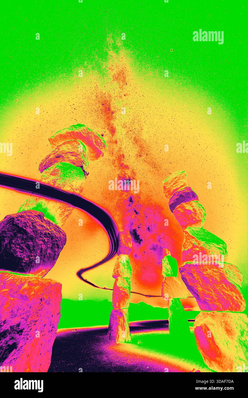 Sept Magic Mountains Psychedelic Night Infrared Milky Way et Drone Light Painting Banque D'Images