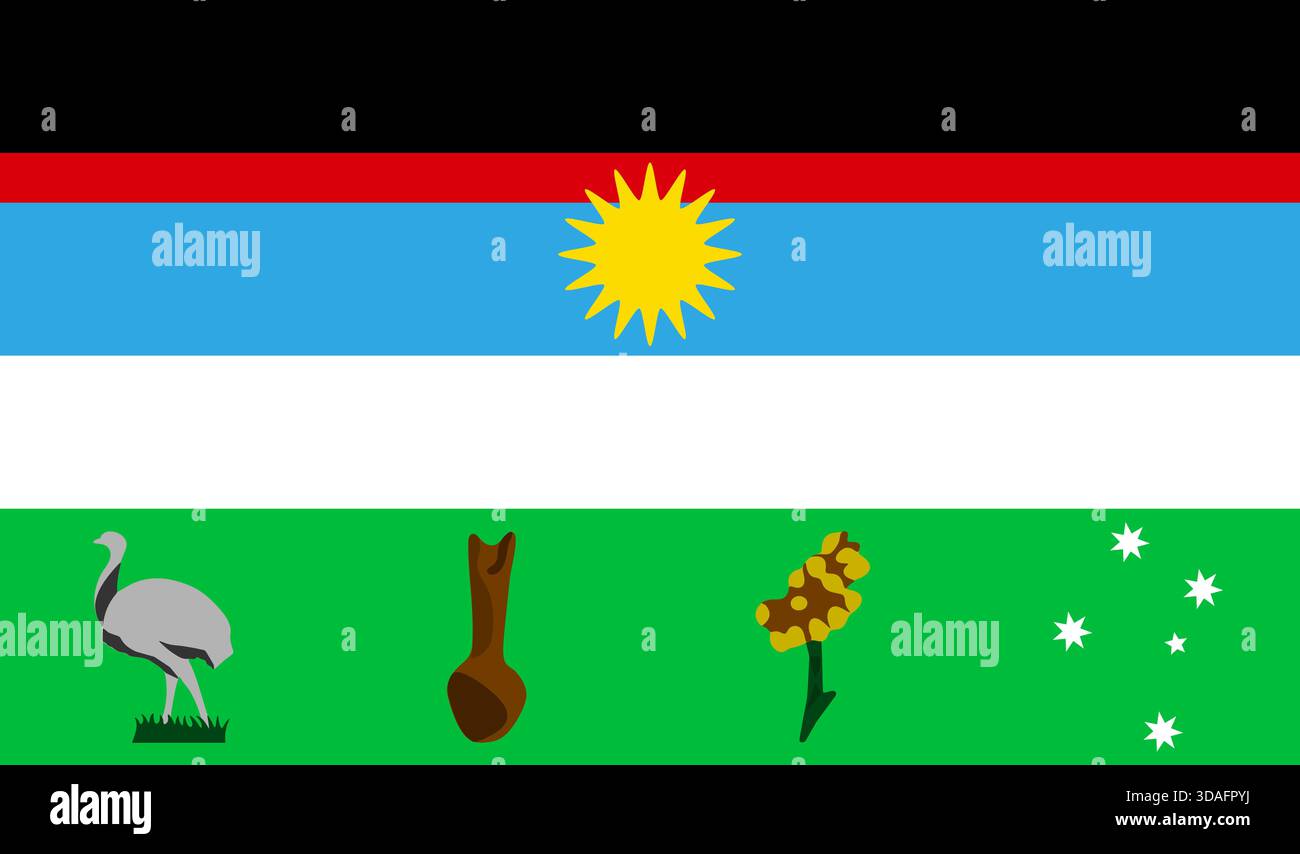 Drapeau du peuple Mocoví – bannière ethnique des indigènes Mocoví (Moqoit) du Gran Chaco, Argentine, Rouge, Noir, Bleu, rayures blanches et vertes avec Illustration de Vecteur