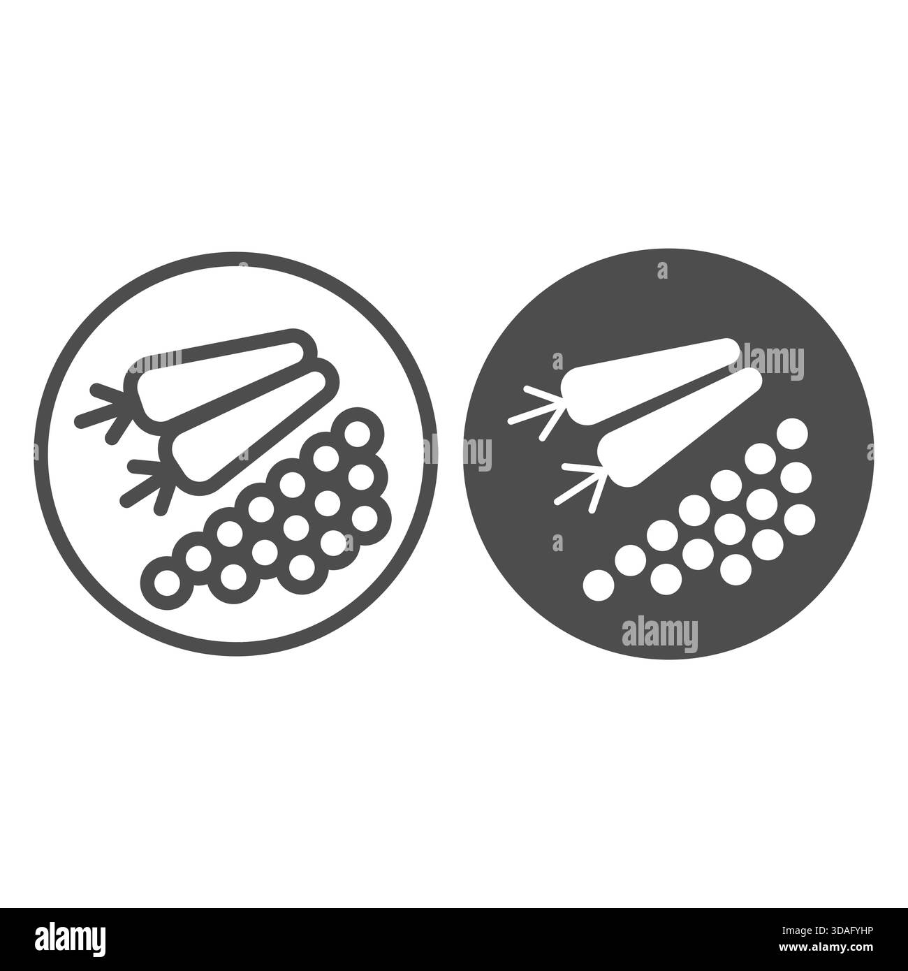 Assiette avec deux carottes et la ligne de pois et icône solide, concept de légumes. Graphiques vectoriels. Signe de nourriture sur fond blanc, icône de style de contour pour mobile Illustration de Vecteur