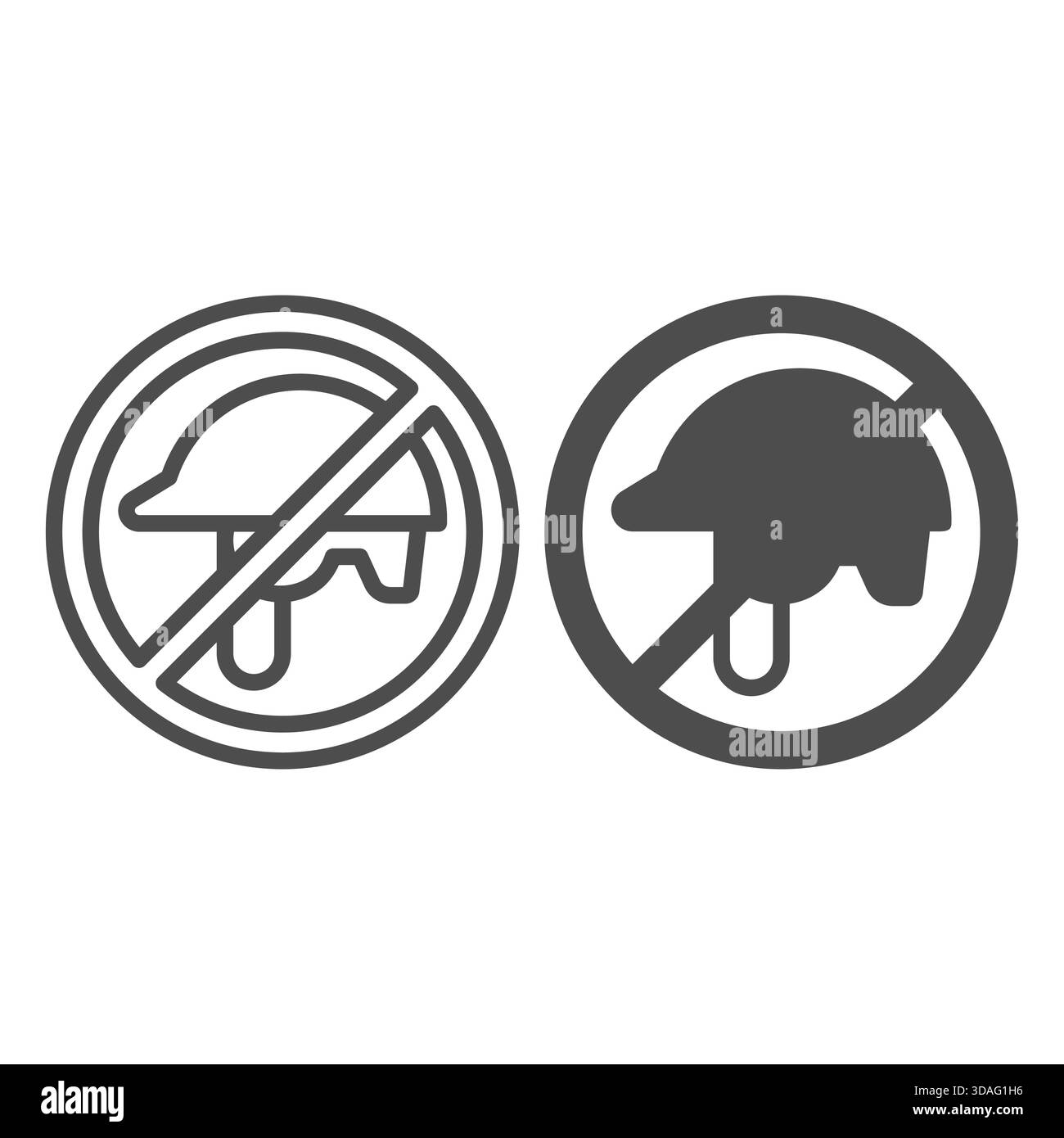 Interdiction de casque de travailleur de la construction, concept de casque de tête. Graphiques vectoriels. Interdit, signe d'article interdit sur fond blanc, icône de style de contour pour mobi Illustration de Vecteur