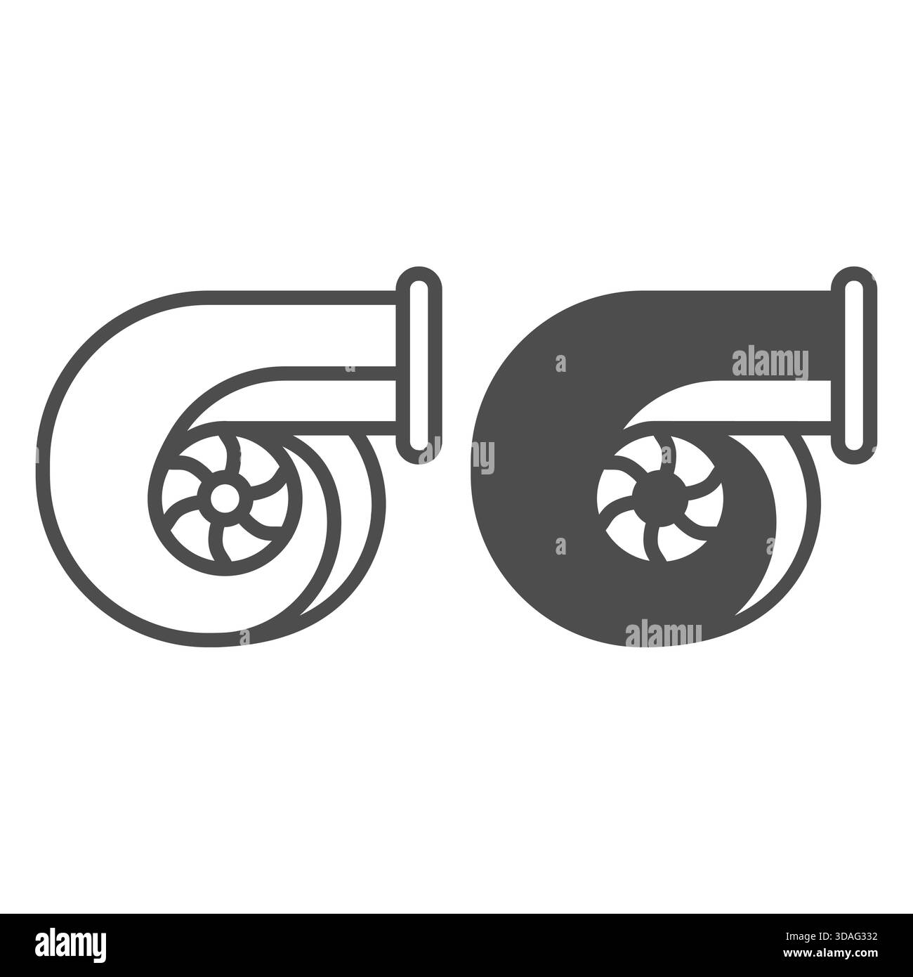 Ventilateur de voiture avec ligne de ventilateur et icône solide, concept de pièces de voiture. Graphiques vectoriels. Signe de turbine sur fond blanc, icône de style de contour pour mobile ou nous Illustration de Vecteur