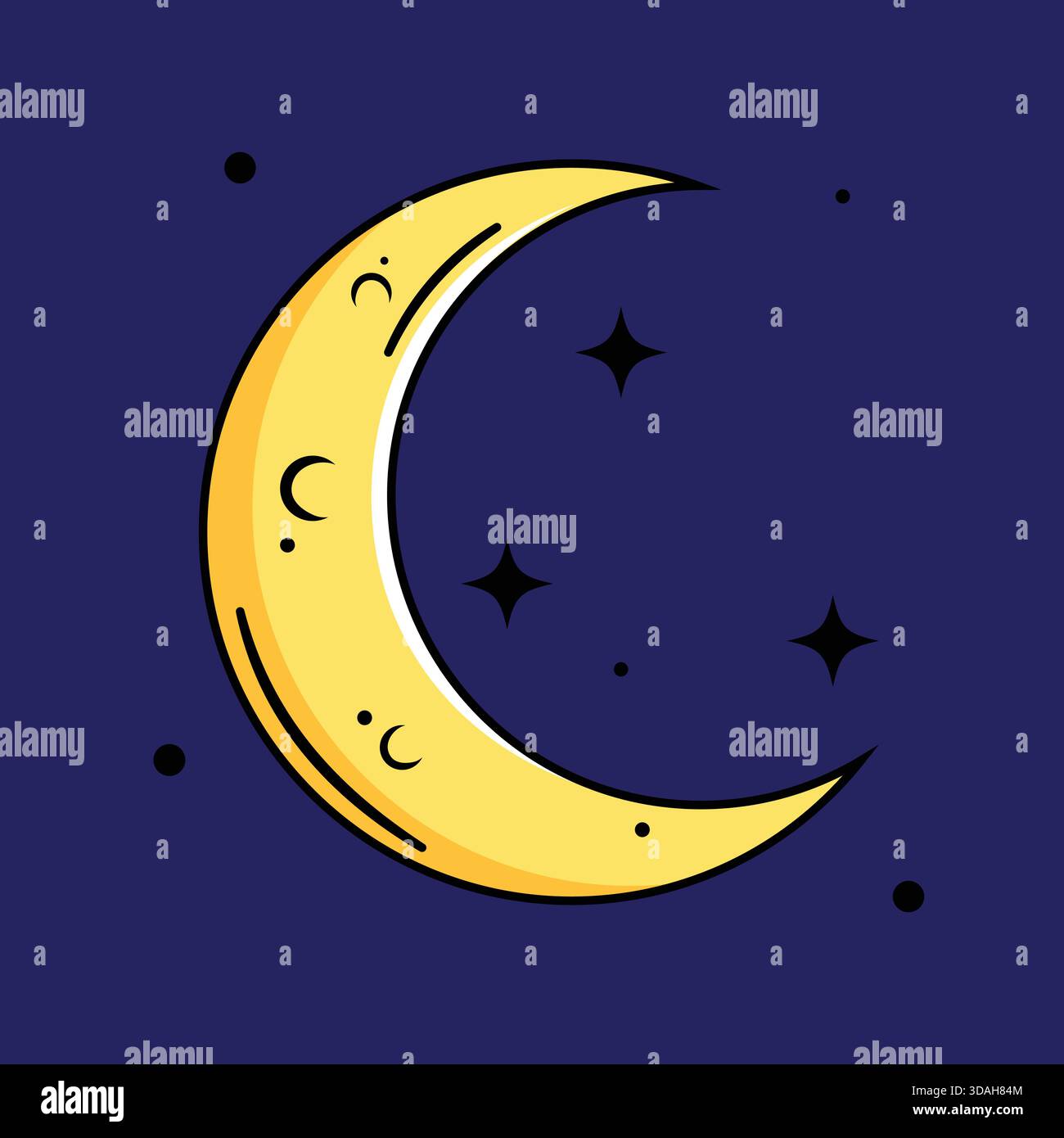 Illustration élégante de ciel nocturne avec un croissant de lune et des étoiles, adapté pour les histoires de coucher, les thèmes de rêve, le contenu des enfants et la nuit liée Illustration de Vecteur