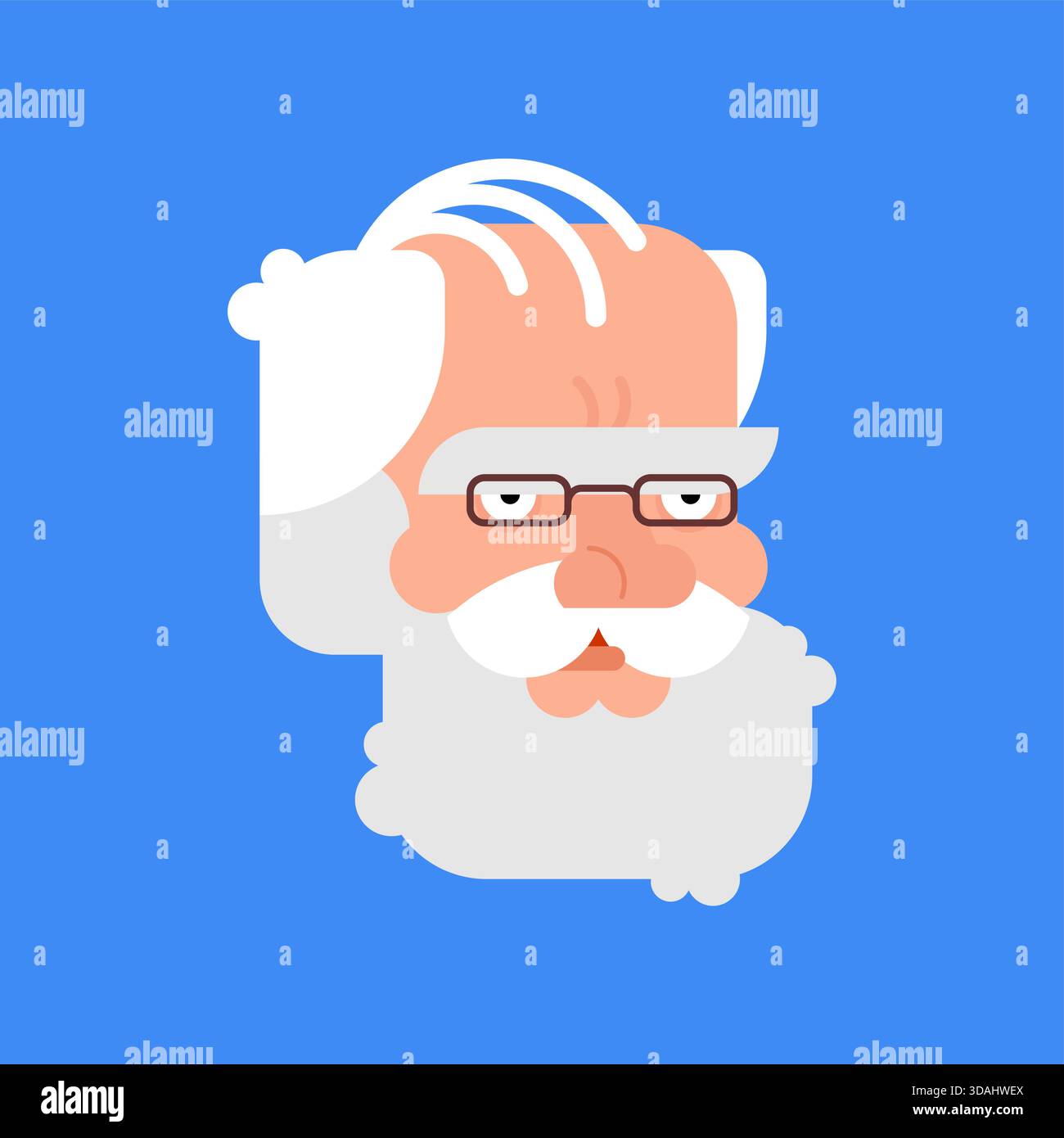 Portrait design plat du Père Noël avec une barbe blanche et des lunettes. Icône minimaliste pour Noël, vacances et thèmes de célébration. Illustration de Vecteur