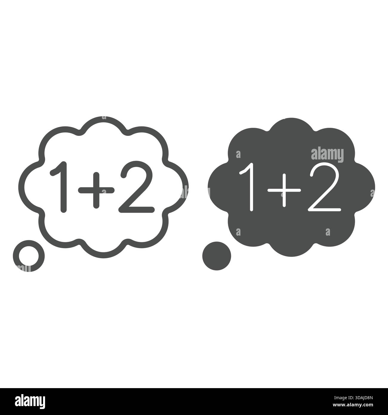 Ligne de bulle de nuage mathématique et icône solide, concept de retour à l'école. Graphiques vectoriels. Les chiffres signent sur fond blanc, icône de style de contour pour mobile ou web Illustration de Vecteur