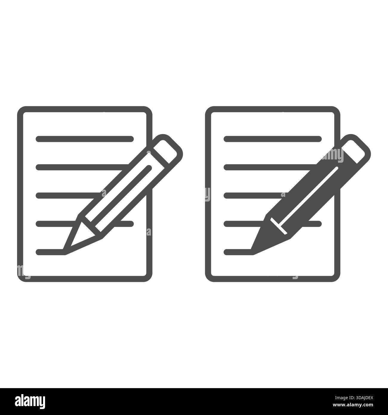 Papier avec ligne de crayon et icône solide, concept de retour à l'école. Graphiques vectoriels. Signe de notes sur fond blanc, icône de style de contour pour mobile ou web d Illustration de Vecteur