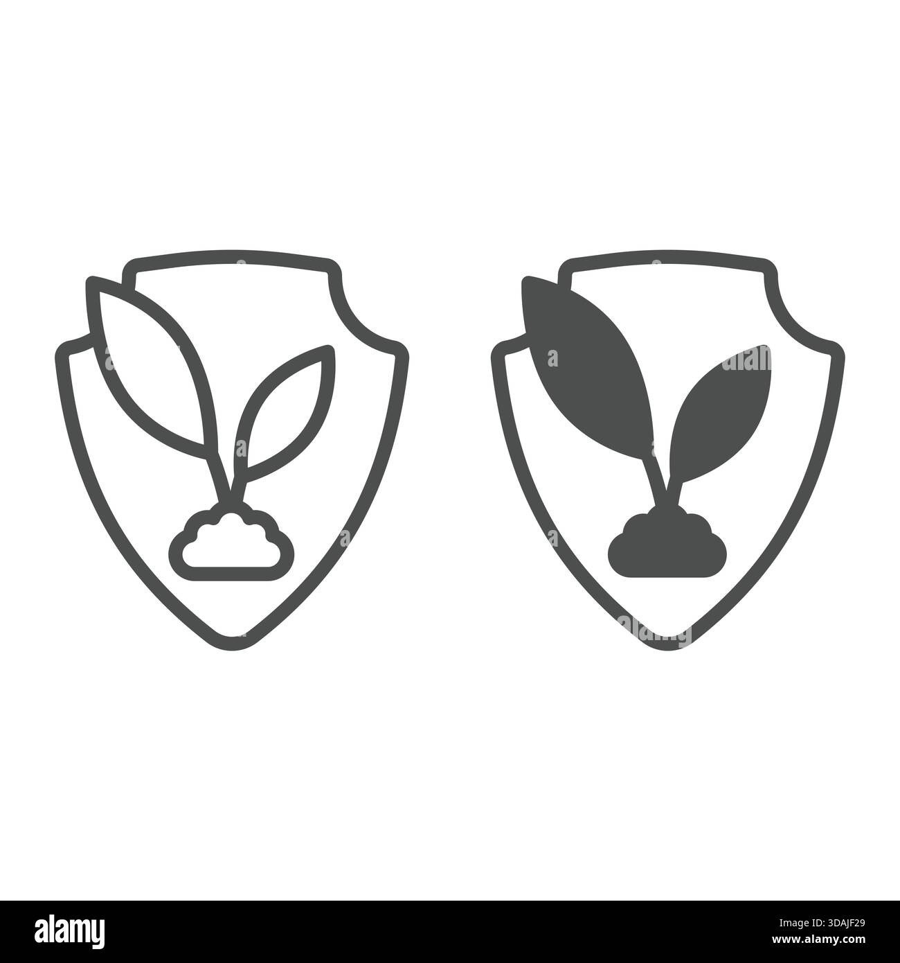 Germe avec ligne de bouclier et icône solide, concept de sécurité et d'écologie. Graphiques vectoriels. Signe de croissance de graines de planète sur fond blanc, icône de style de contour f Illustration de Vecteur