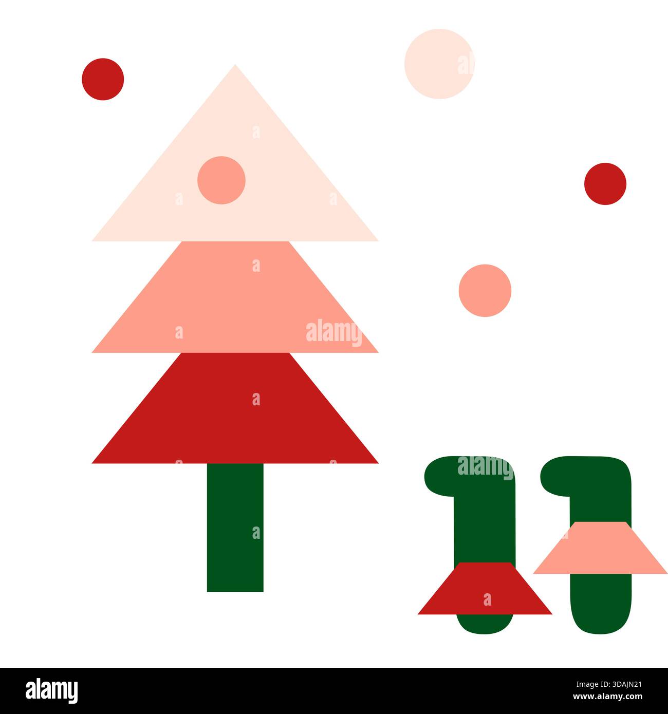 Illustration de calendrier de l'AVENT vert et rouge dans le style vectoriel plat avec l'arbre de Noël et du nouvel an Illustration de Vecteur