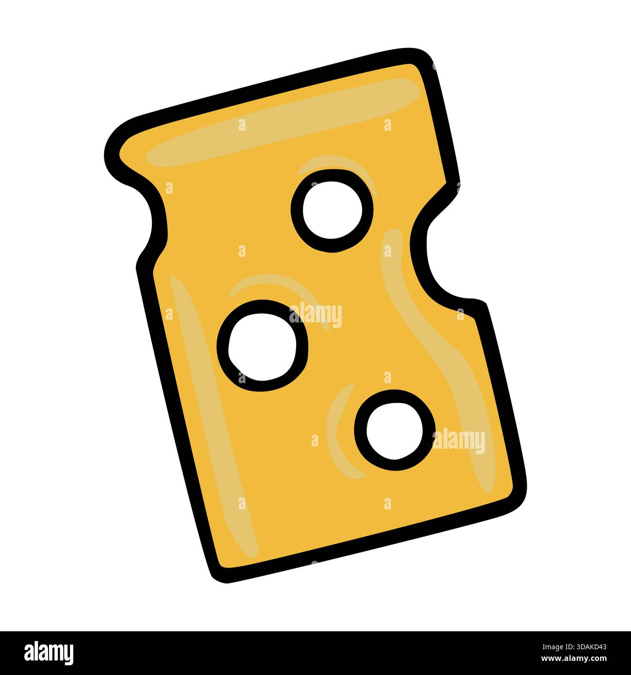Une charmante illustration vectorielle d'une tranche de fromage suisse avec trois trous distincts, avec un contour noir audacieux et un dégradé de jaune chaud et de lig Illustration de Vecteur