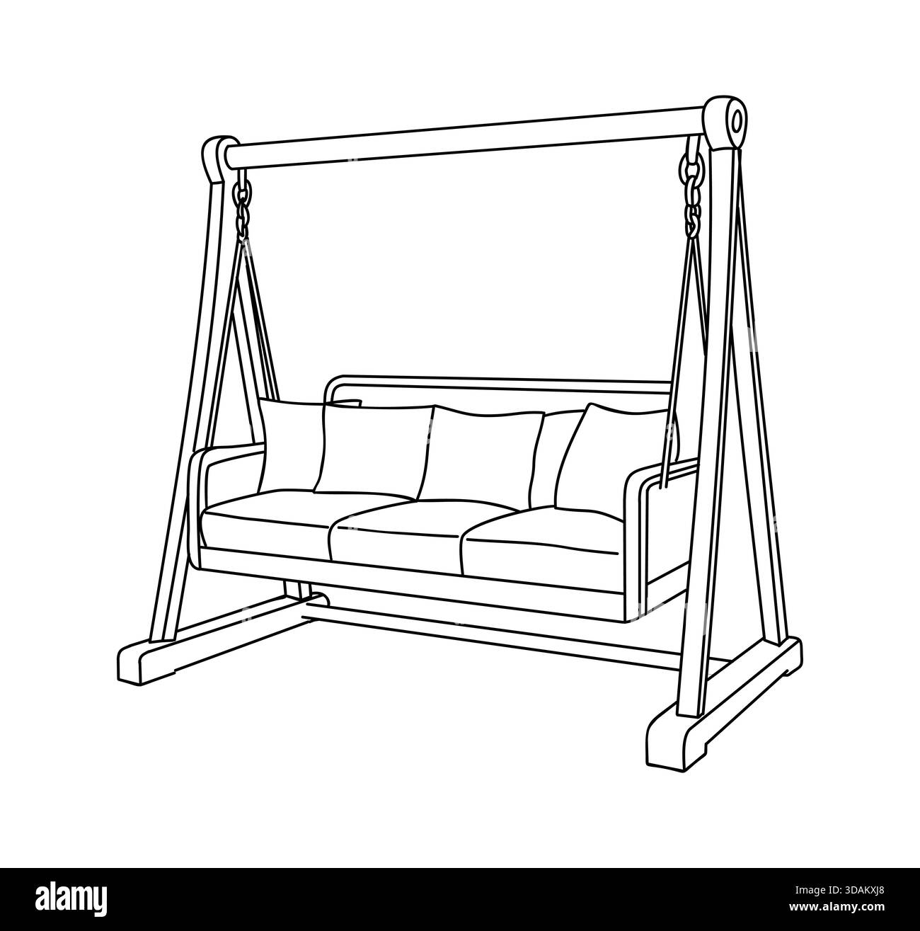 Dessin au trait d'une chaise pivotante extérieure à trois places Illustration de Vecteur