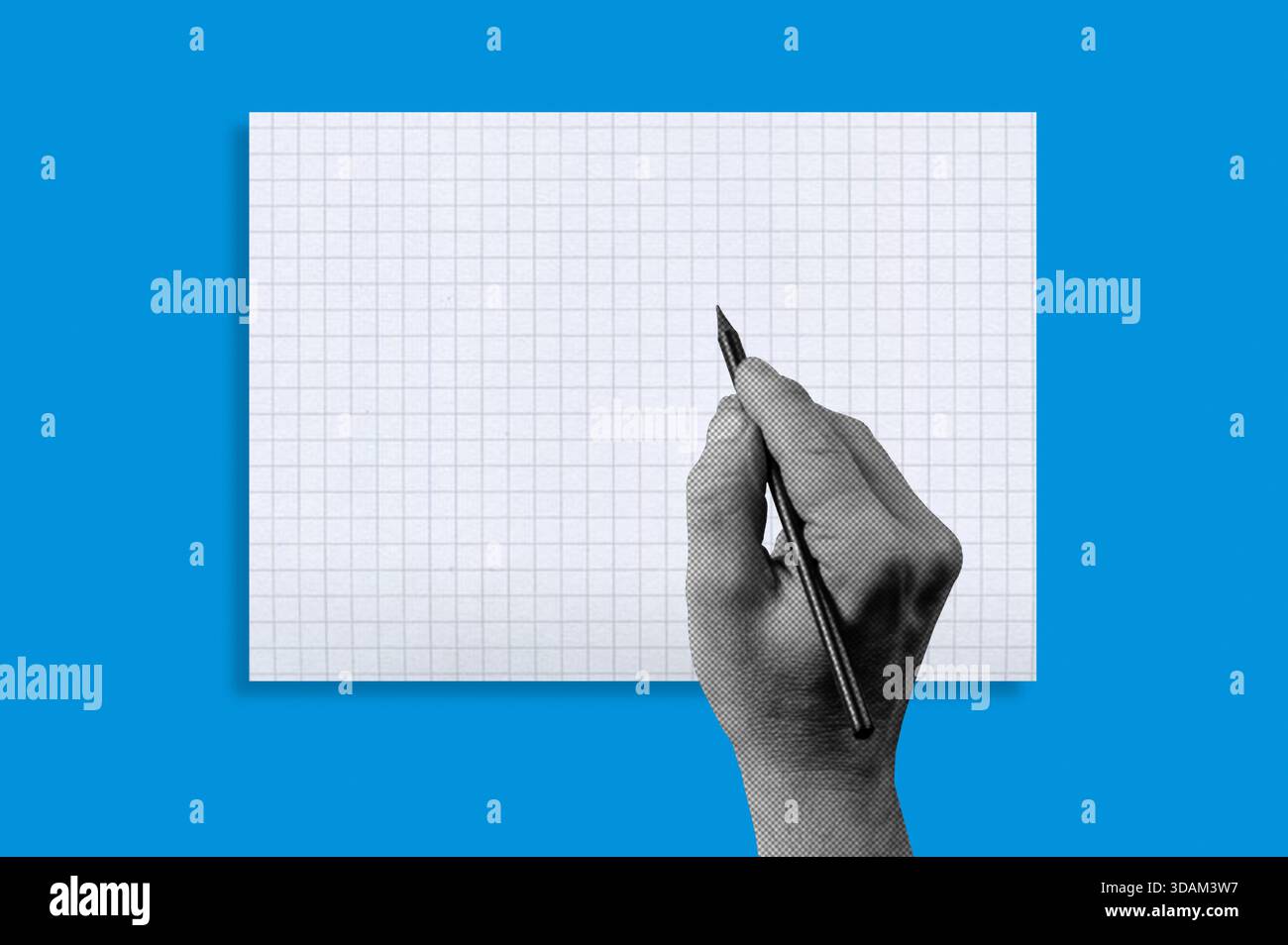 Collage demi-ton de la main avec stylo. Écrire à la main avec un stylo. Image pop art. Banque D'Images