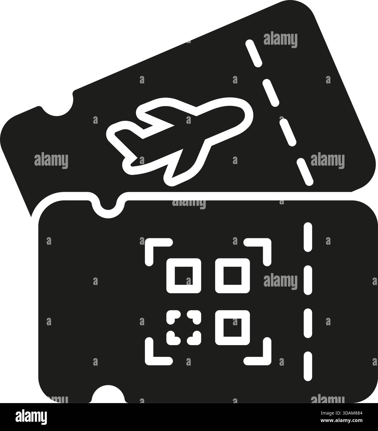 Billets d'avion avec icône solide QR Code. Symbole Silhouette réservation de voyage, réservation de vol et émission numérique. Aviation moderne et voyage Illustration de Vecteur