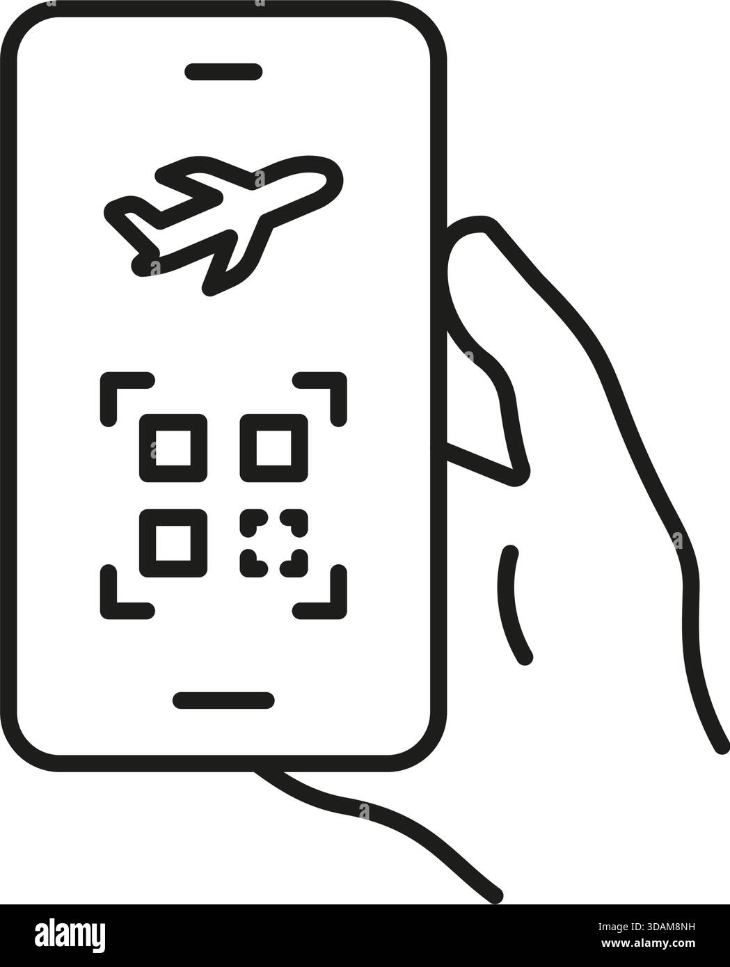 Icône Mobile Boarding Pass Line. Symbole de balayage numérique de billet de compagnie aérienne et de code QR. Commodité du voyage et enregistrement sans contact. Modifiable Illustration de Vecteur