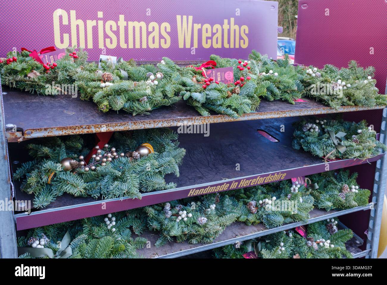 Couronnes de Noël à vendre à Waitrose au pont Menai sur Anglesey Banque D'Images