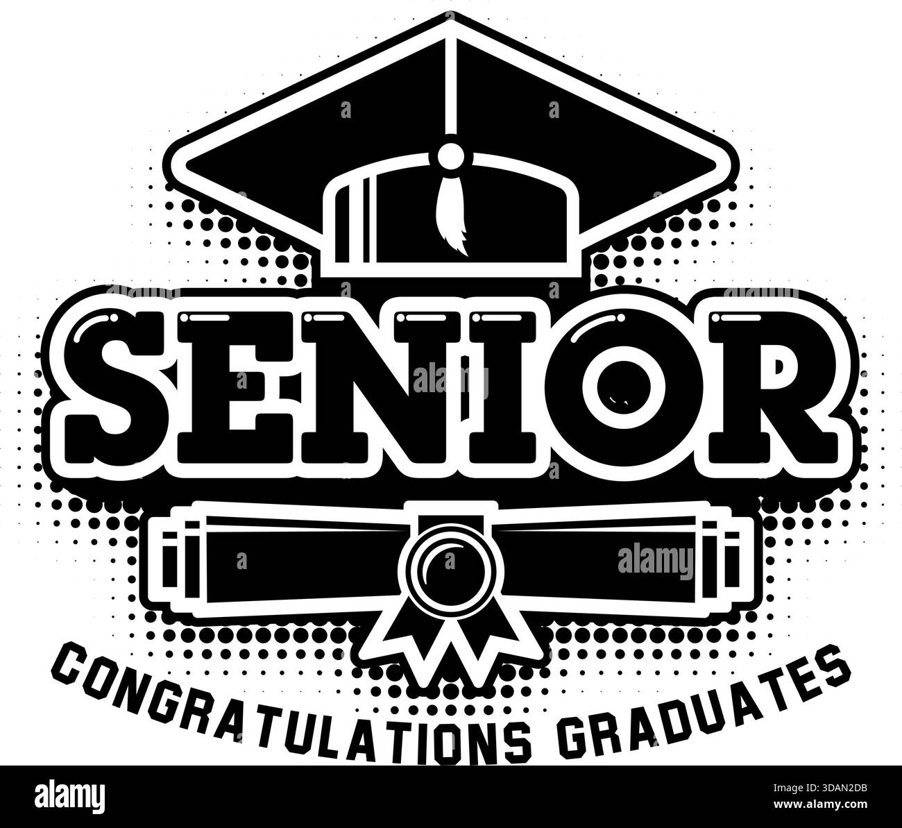 Lettrage Senior pour le message d'accueil, carte d'invitation. Texte pour la conception de l'obtention du diplôme, événement de félicitations, T-shirt, fête, diplôme d'études secondaires ou collégiales. Illustration de Vecteur