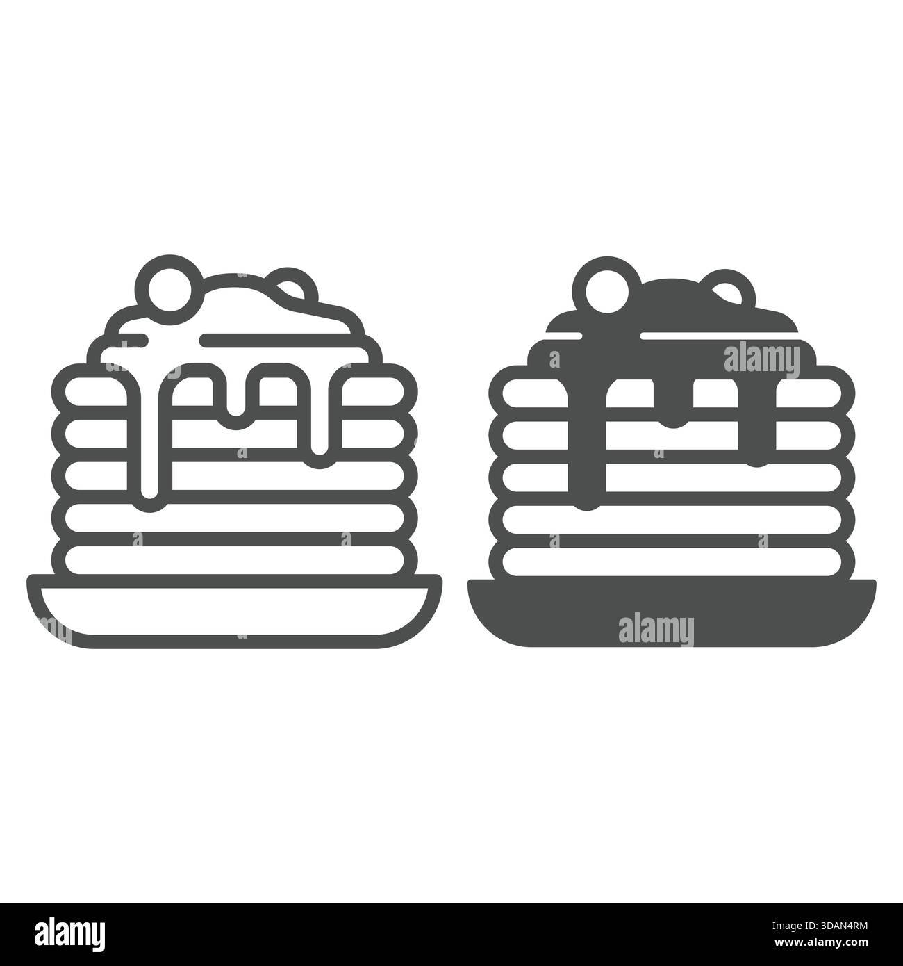 Crêpes avec ligne de confiture sucrée et icône solide, concept de gâteaux de cuisson de boulangerie. Graphiques vectoriels. Signe de plat de nourriture sur fond blanc, icône de style de contour pour Illustration de Vecteur