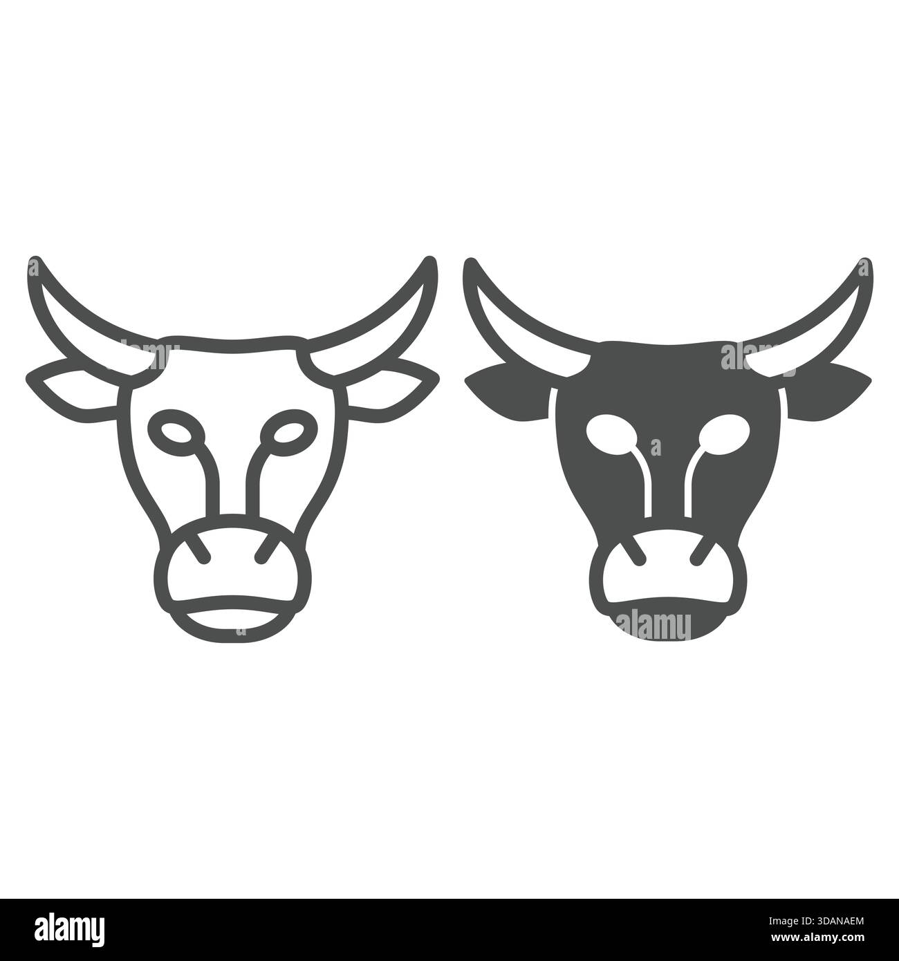 Ligne de tête de vache et icône solide, concept de ferme d'animaux. Graphiques vectoriels. Signe de visage d'animal de taureau sur fond blanc, icône de style de contour pour mobile ou web d Illustration de Vecteur